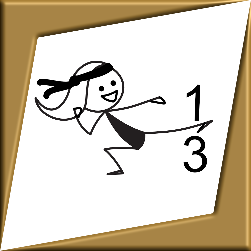 A ninja girl kicking a fraction with her leg as the fraction line
