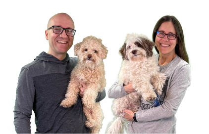 Science Mom and Math Dad with their dogs