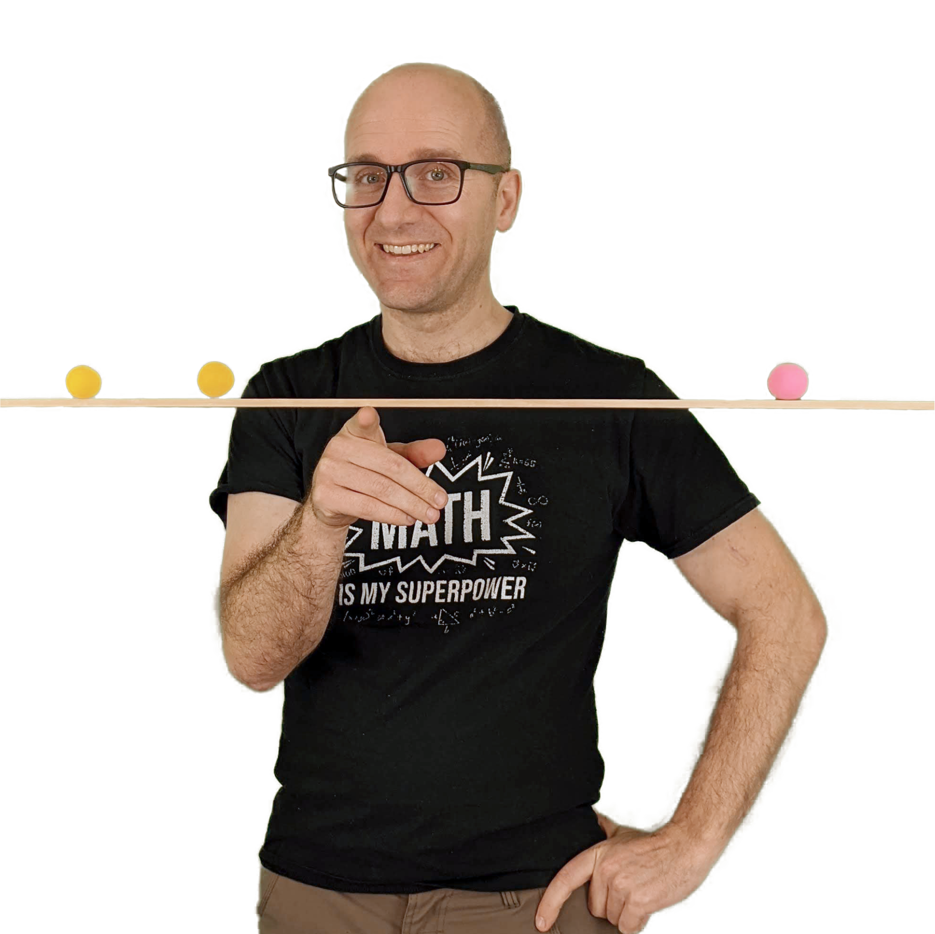 Math Dad balancing objects on a stick